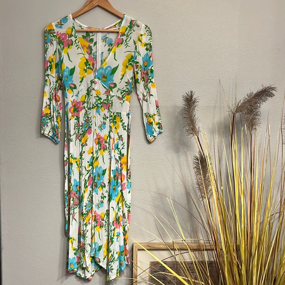 Faithfull The Brand Women’s Midi Colorful Quarter Sleeve Dress in Size Medium